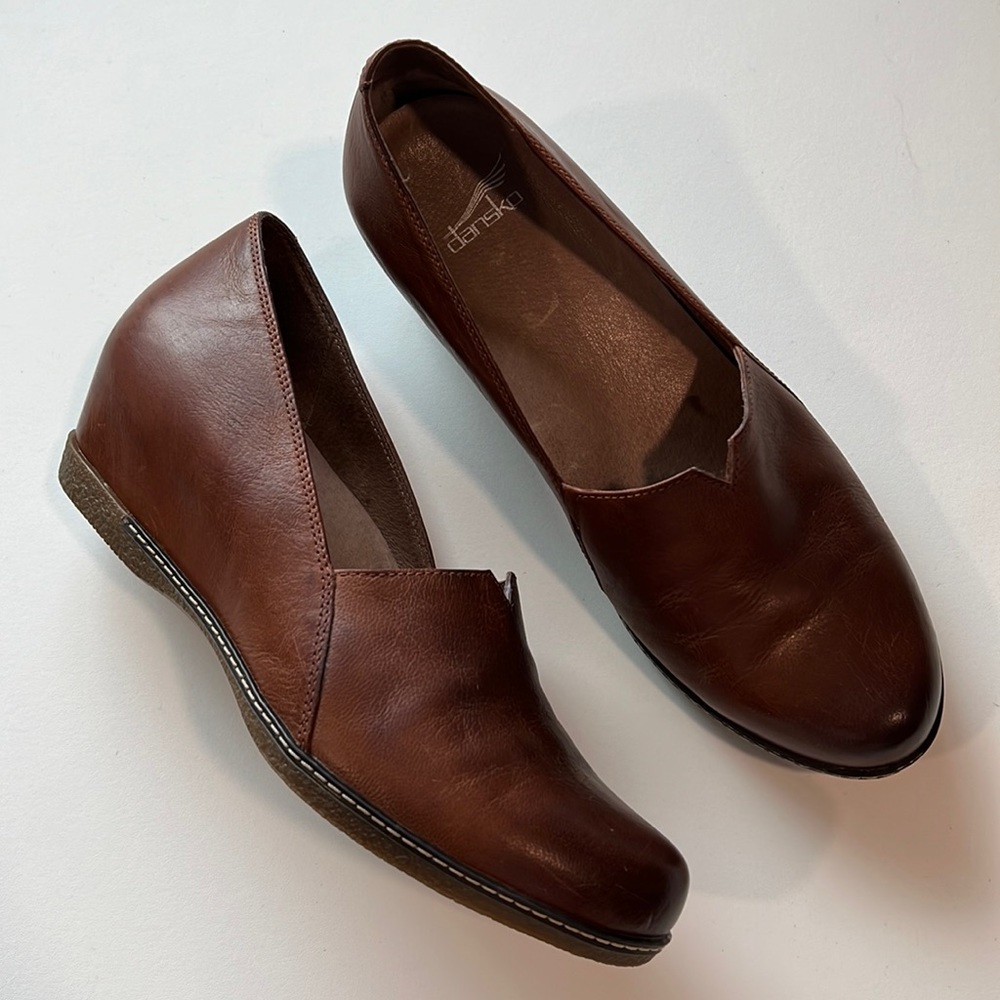 Dansko Brown Leather Wedge Slip-On Flats